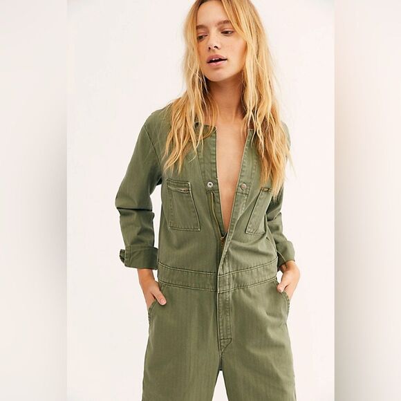 We The Free Pants - We The Free Free People Women's Cargo Zip Utility Jumpsuit in Green Size XS